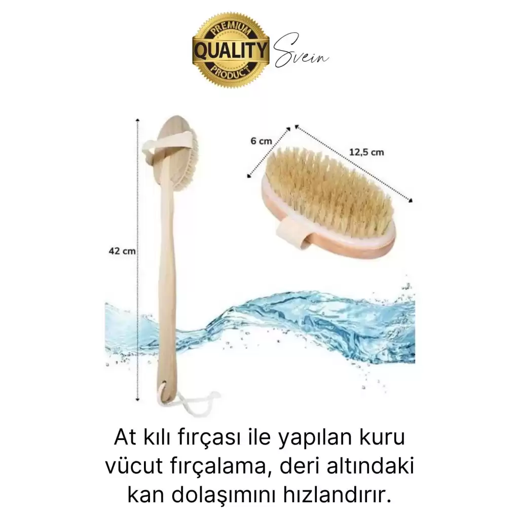 Premium %100 Doğal At Kılı Banyo Fırçası Ahşap Saplı Selülit Önleyici Yumuşak Vücut Masaj Sırt Kese