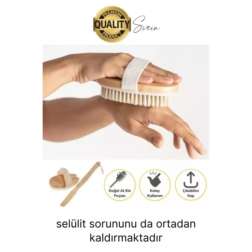 Premium %100 Doğal At Kılı Banyo Fırçası Ahşap Saplı Selülit Önleyici Yumuşak Vücut Masaj Sırt Kese