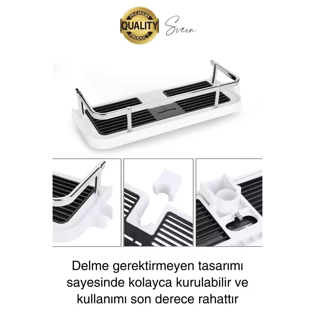 Dayanıklı Plastik Beyaz Banyo Duş Rafı Organizer Delme Gerektirmez Sabun Şampuan Düzenleyici