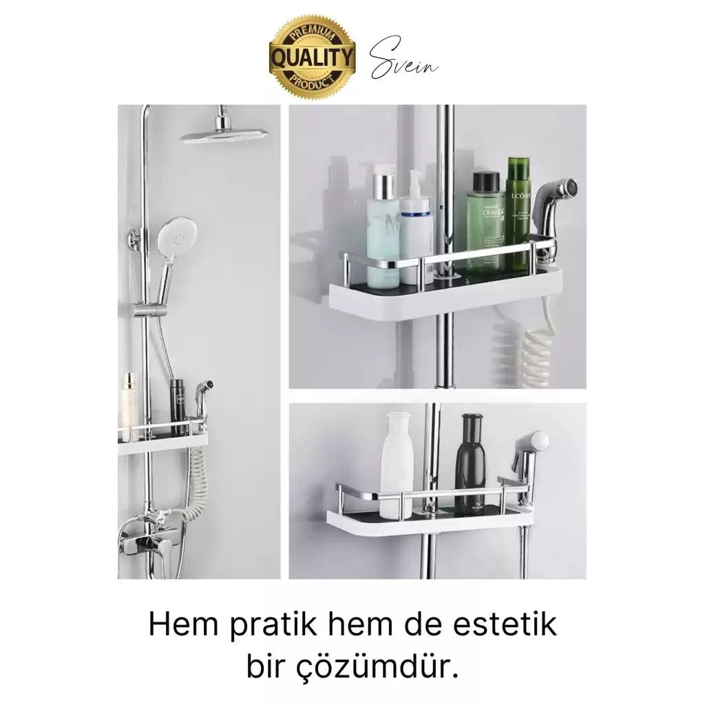 Dayanıklı Plastik Beyaz Banyo Duş Rafı Organizer Delme Gerektirmez Sabun Şampuan Düzenleyici