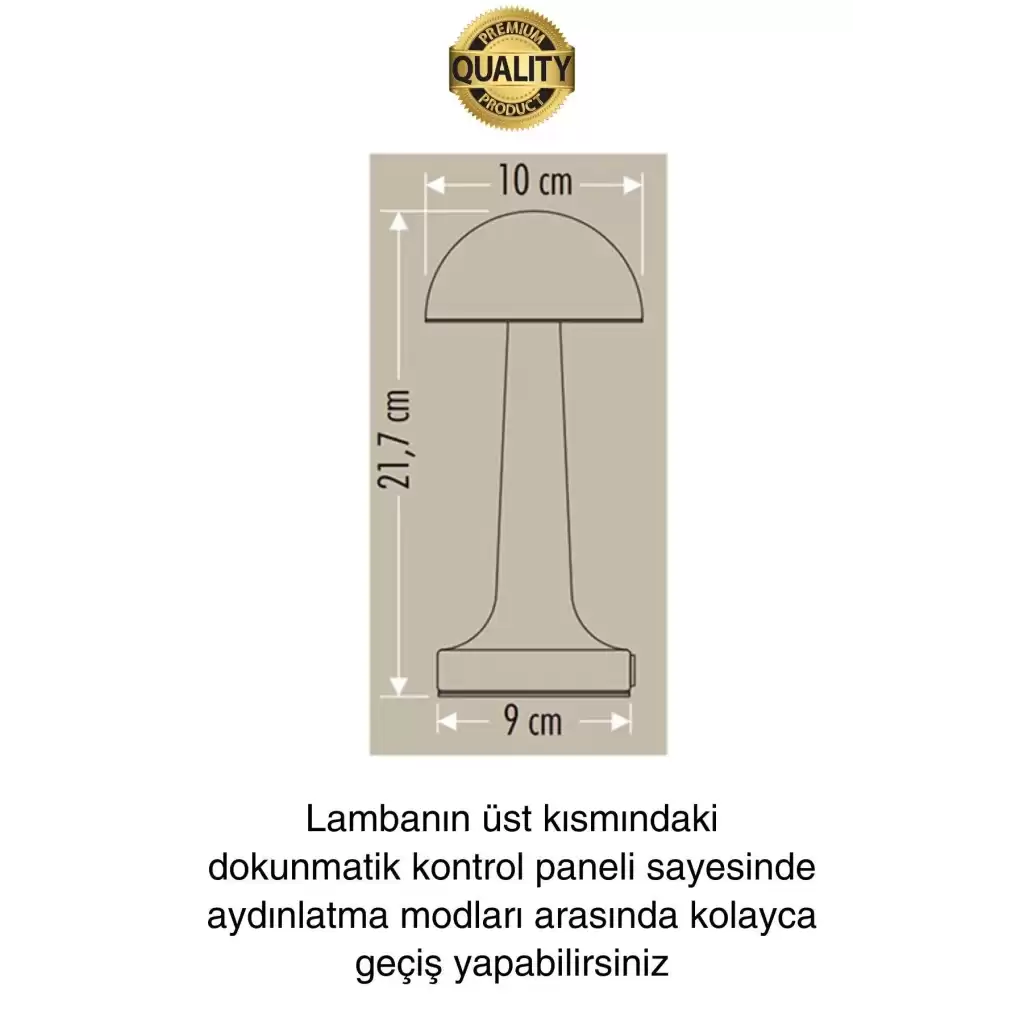Premium Şarjlı Dokunmatik Masa Lambası 3 Renk Ayarlanabiir Parlaklık Abajur Ambians Dekoratif Klasik