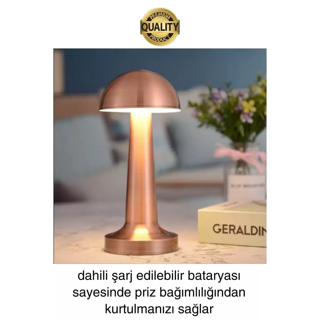 Premium Şarjlı Dokunmatik Masa Lambası 3 Renk Ayarlanabiir Parlaklık Abajur Ambians Dekoratif Klasik