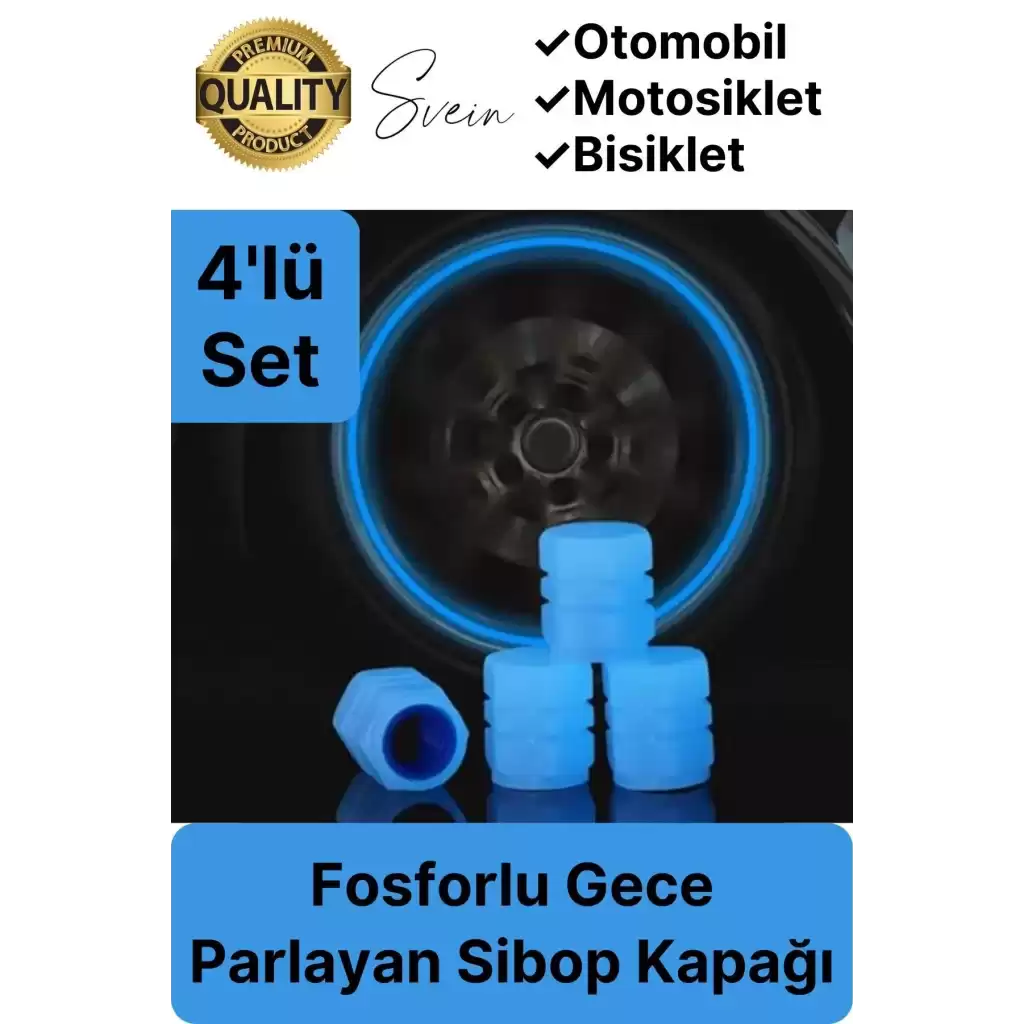 Özel Üretim Mavi Fosforlu Sibop Kapağı 4 Set Tüm Araçlarla Uyumlu Gece Parlayan Sibob Jant Tekerlek
