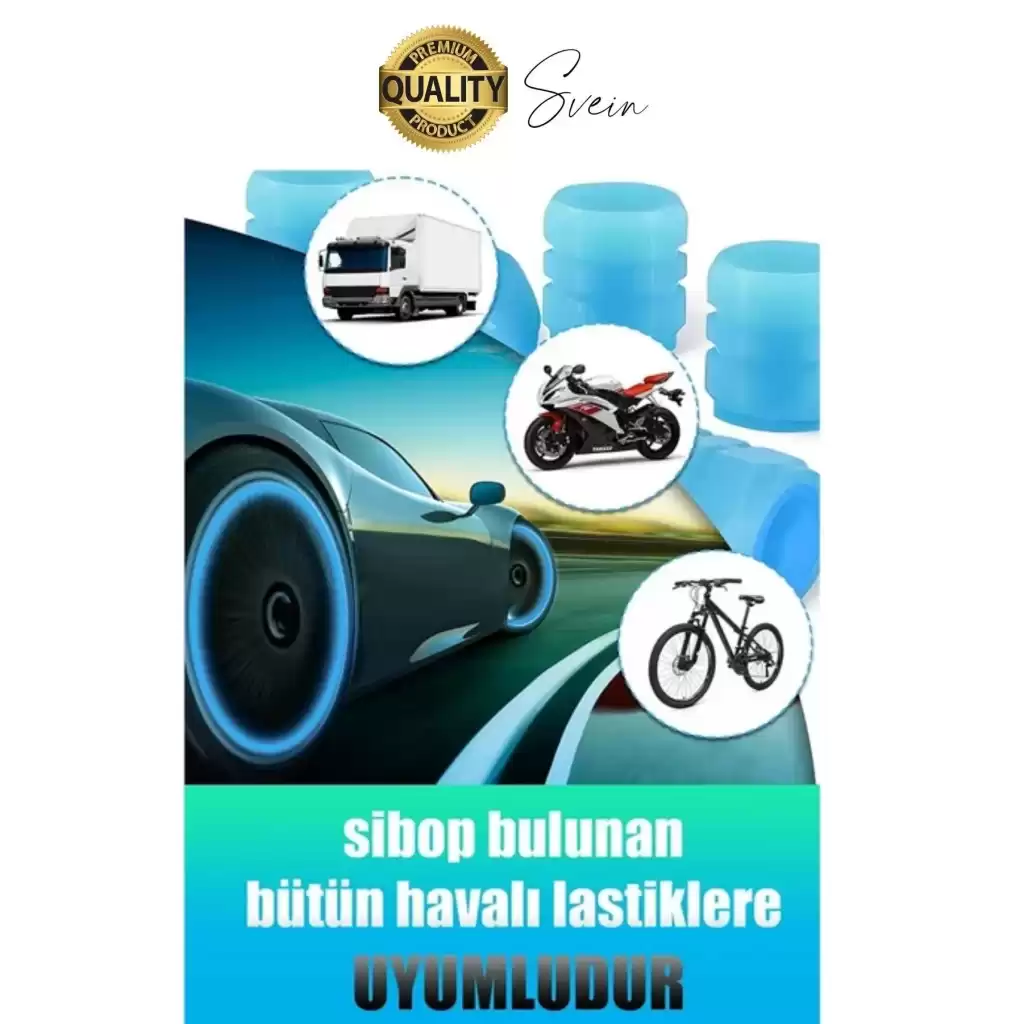 Özel Üretim Mavi Fosforlu Sibop Kapağı 4 Set Tüm Araçlarla Uyumlu Gece Parlayan Sibob Jant Tekerlek