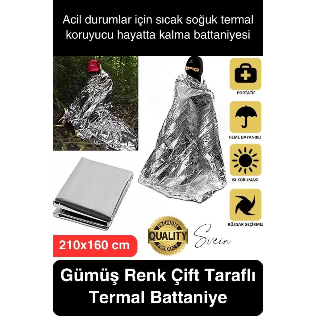 Soğuk Sıcak Tutan Çift Taraflı Gümüş Acil Durum Battaniyesi Termal Yanık Hayatta Kalma Kamp Deprem