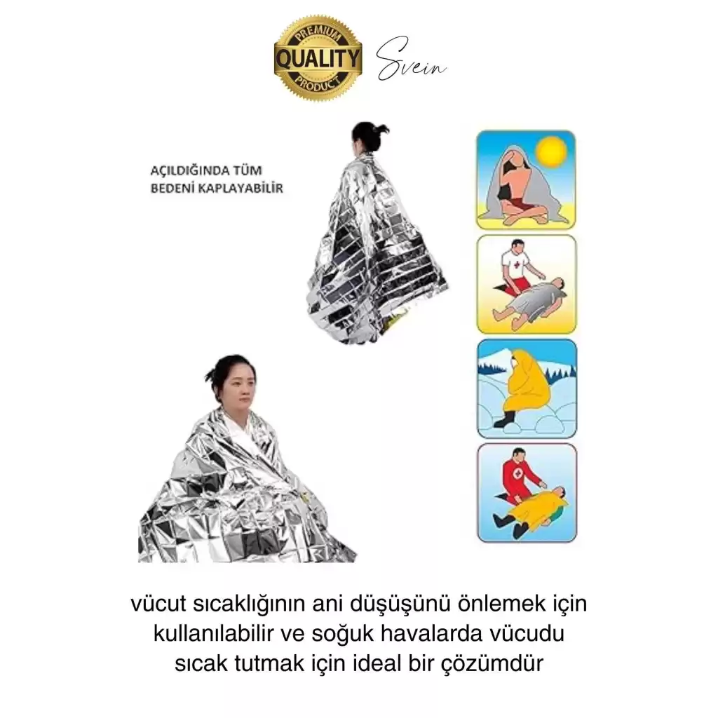 Soğuk Sıcak Tutan Çift Taraflı Gümüş Acil Durum Battaniyesi Termal Yanık Hayatta Kalma Kamp Deprem