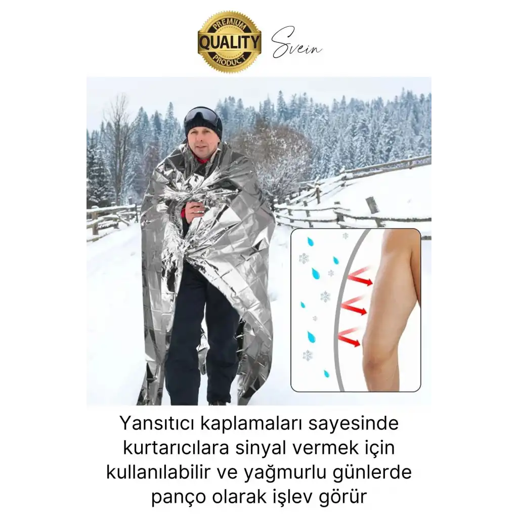 Soğuk Sıcak Tutan Çift Taraflı Gümüş Acil Durum Battaniyesi Termal Yanık Hayatta Kalma Kamp Deprem