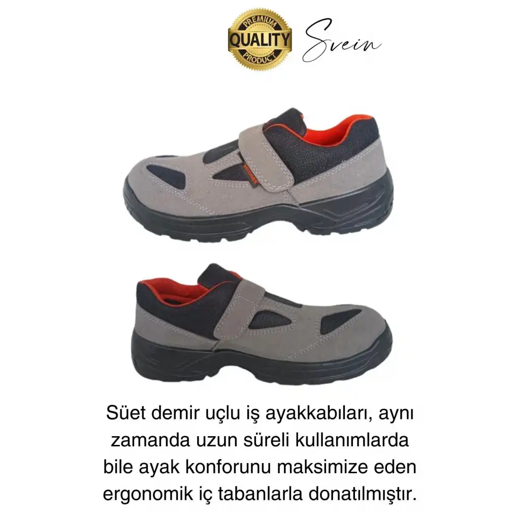Çelik Burunlu Süet Deri İş Ayakkabısı Rahat Konforlu Hafif Ergonomik Cırtlı Nefes Alabilen Güvenli