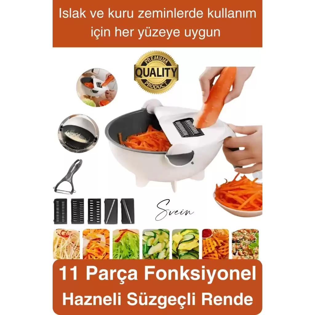 11 Parça Paslanmaz Fonksiyonel Süzgeçli Rende Hazneli Doğrayıcı Sebze Salata İçin Pratik Mutfak