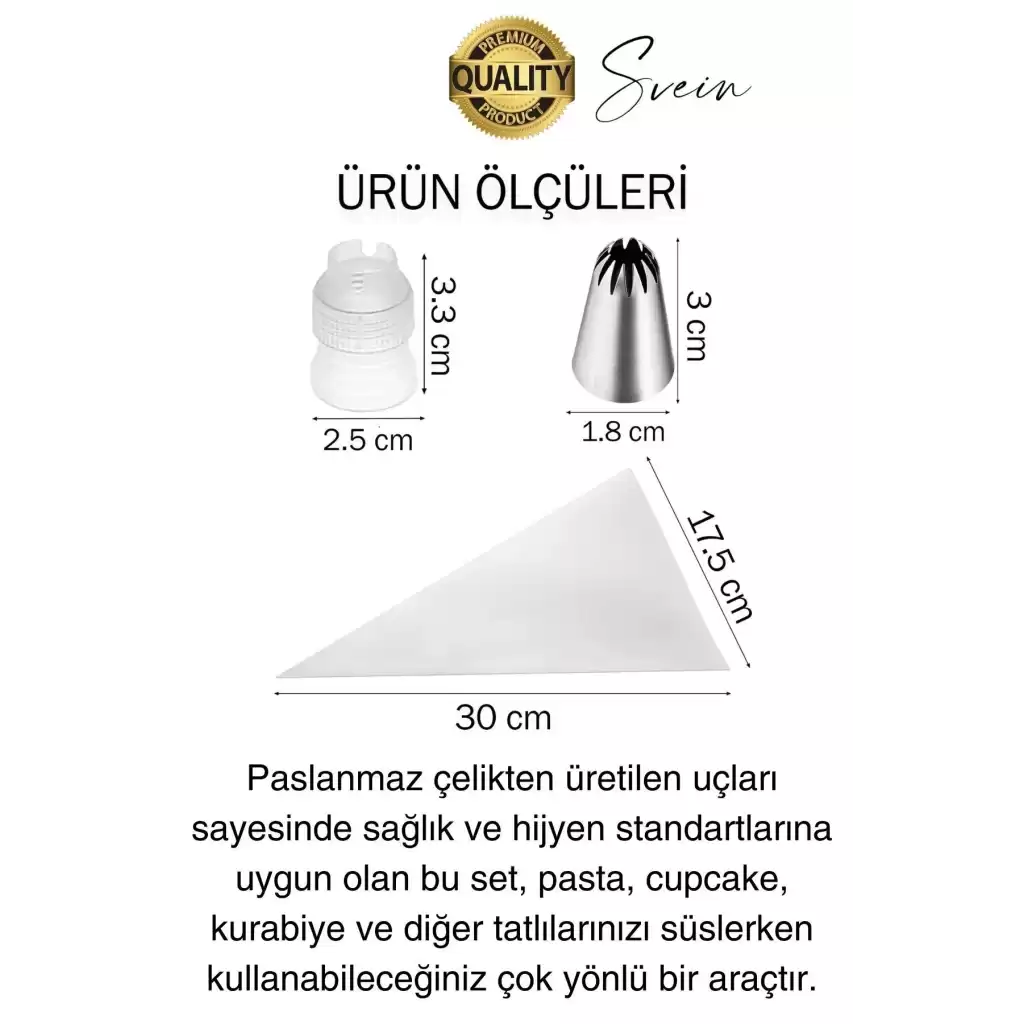 Uzun Ömürlü 10 Parça Paslanmaz Çelik Pasta Krema Sıkma Aparatı Seti Kesesi Torbası Dekoratif Süsleme
