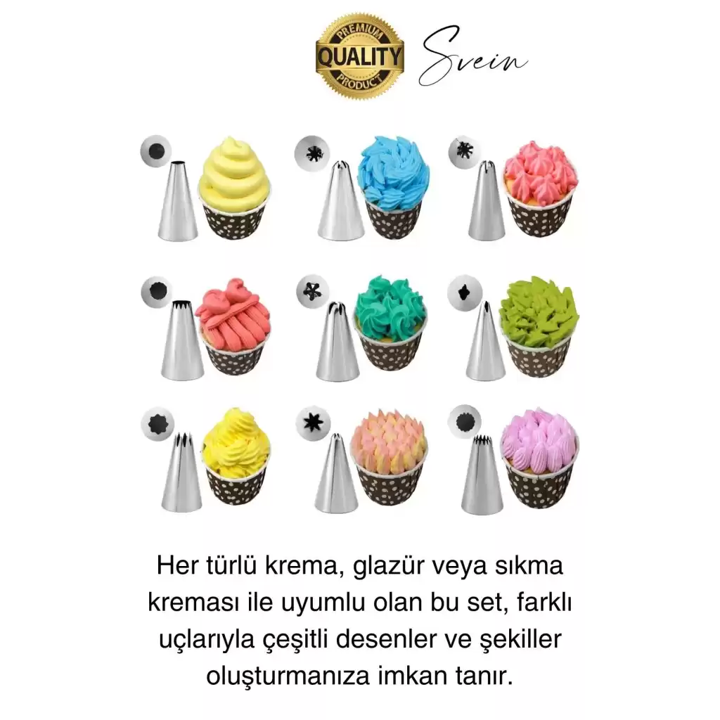 Uzun Ömürlü 10 Parça Paslanmaz Çelik Pasta Krema Sıkma Aparatı Seti Kesesi Torbası Dekoratif Süsleme