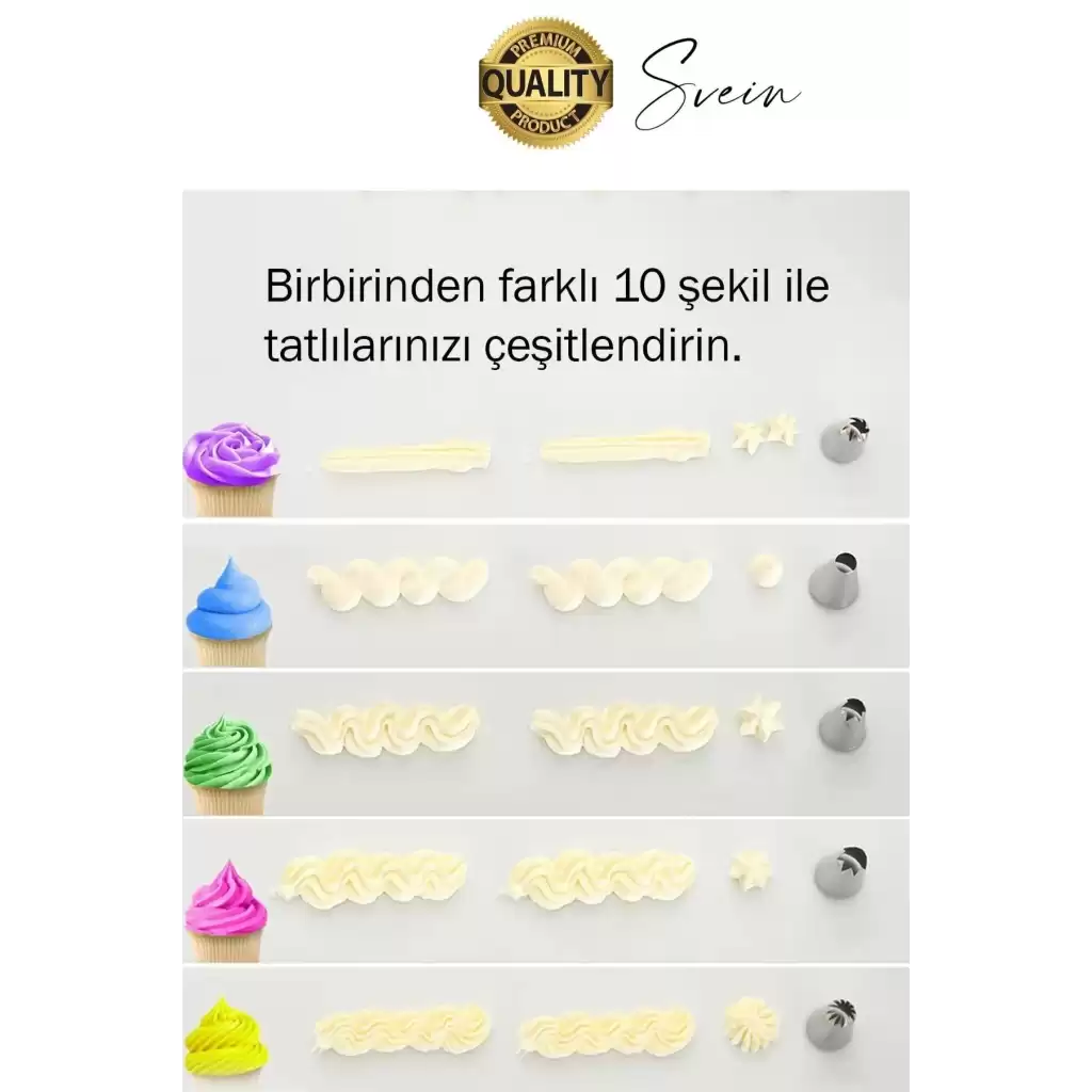 Uzun Ömürlü 10 Parça Paslanmaz Çelik Pasta Krema Sıkma Aparatı Seti Kesesi Torbası Dekoratif Süsleme