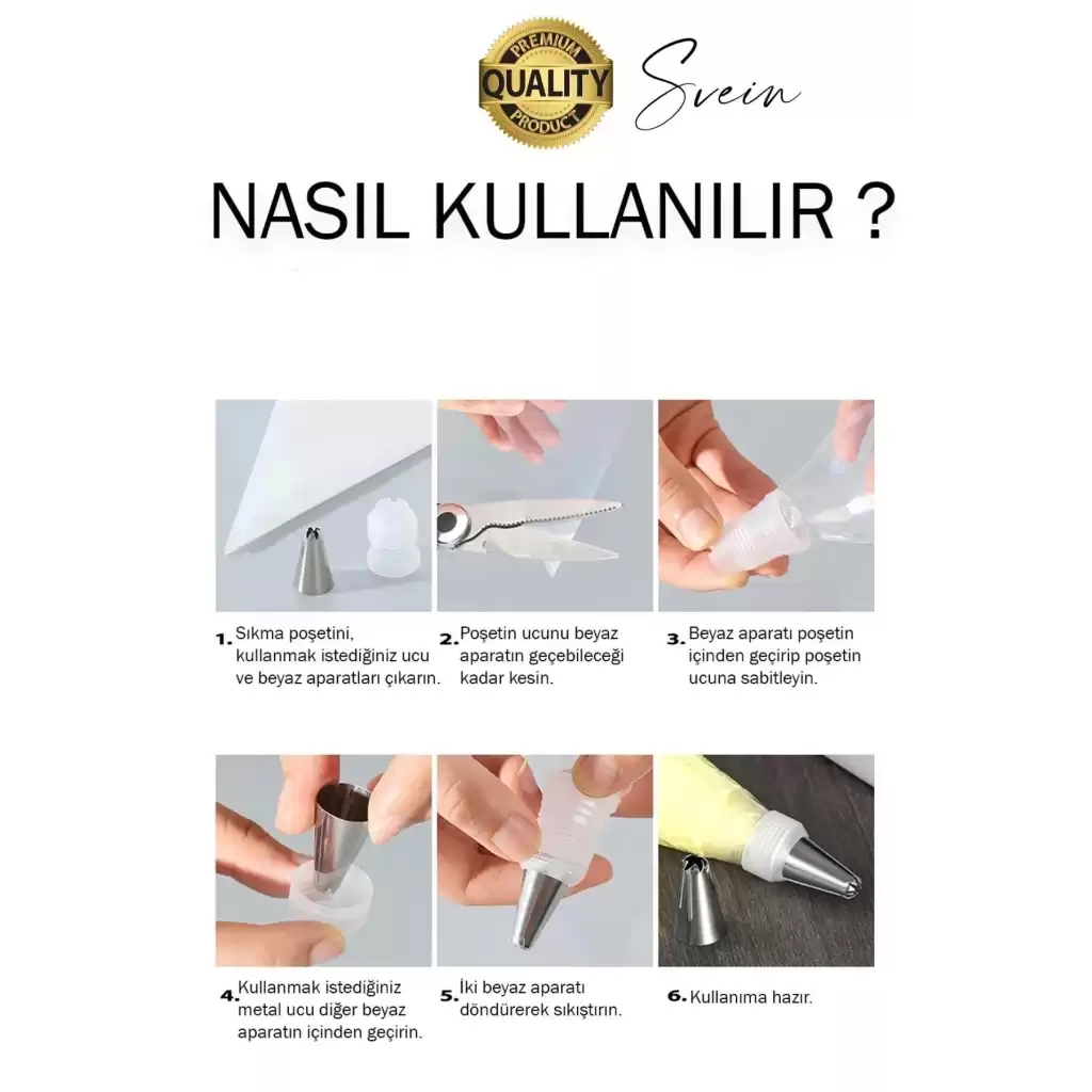 Uzun Ömürlü 10 Parça Paslanmaz Çelik Pasta Krema Sıkma Aparatı Seti Kesesi Torbası Dekoratif Süsleme