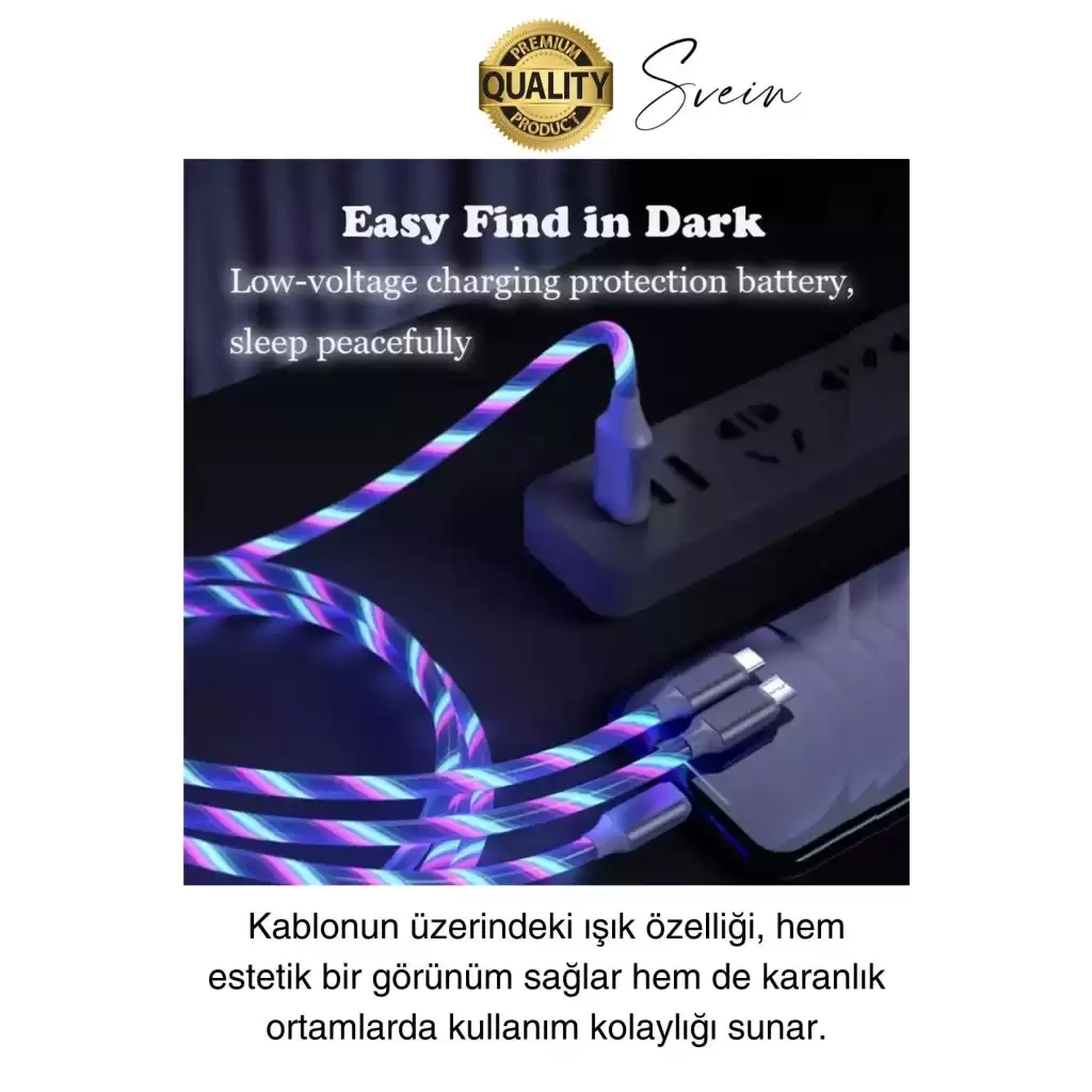 Özel Üretim Rgb Led Işıklı 3ü 1 Arada Şarj Kablosu Micro Usb Type-C Lightning Apple İphone Uyumlu