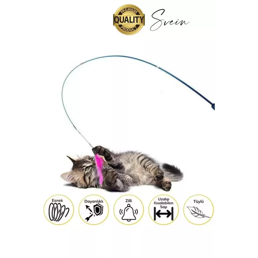 Dayanıklı Teleskopik Zilli Ve Tüylü Kedi Oyuncağı Eğlenceli Ayarlanabilir Peluş İnteraktif Olta