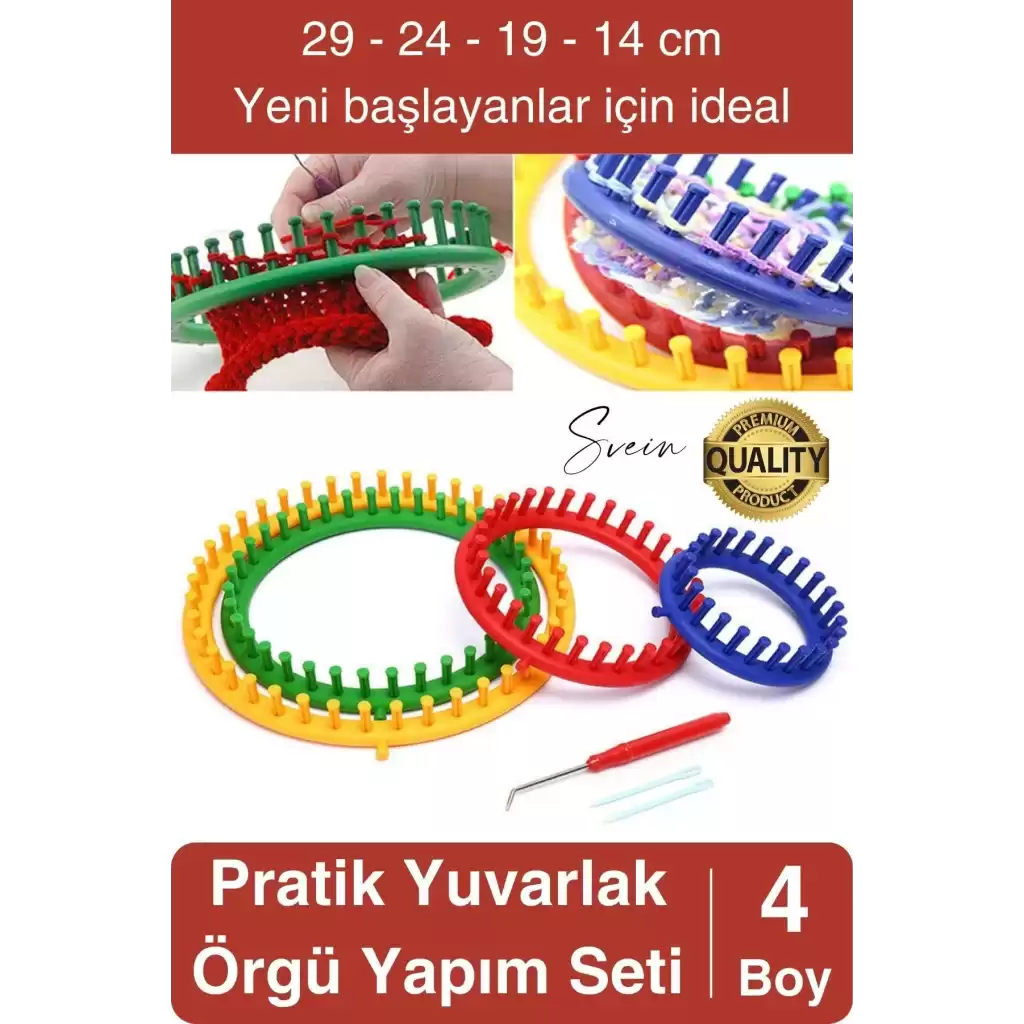 Pratik Yuvarlak Örgü Yapım Seti 4 Boy El Yapımı Atkı Bere Örme Tezgahı Kanca Plastik İğne Dokuma
