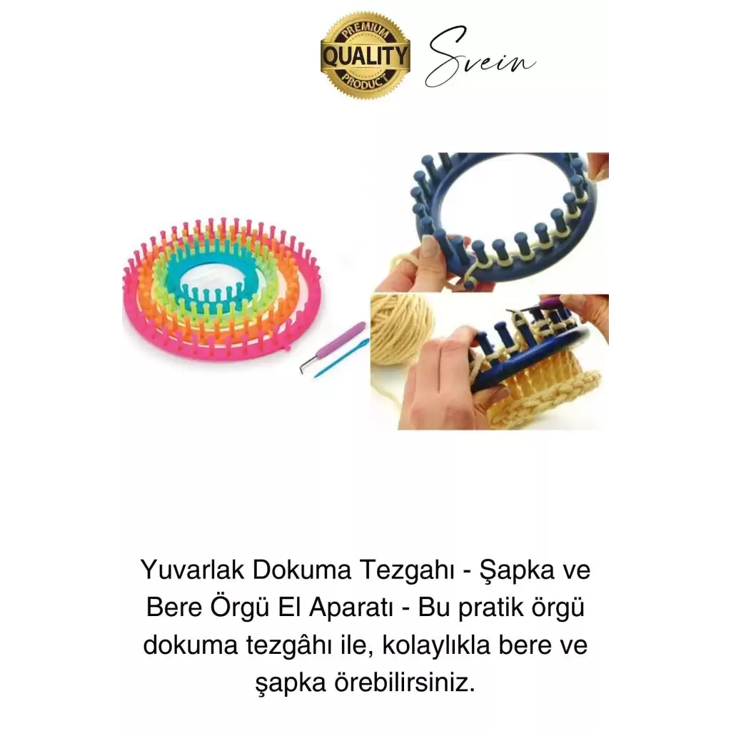 Pratik Yuvarlak Örgü Yapım Seti 4 Boy El Yapımı Atkı Bere Örme Tezgahı Kanca Plastik İğne Dokuma