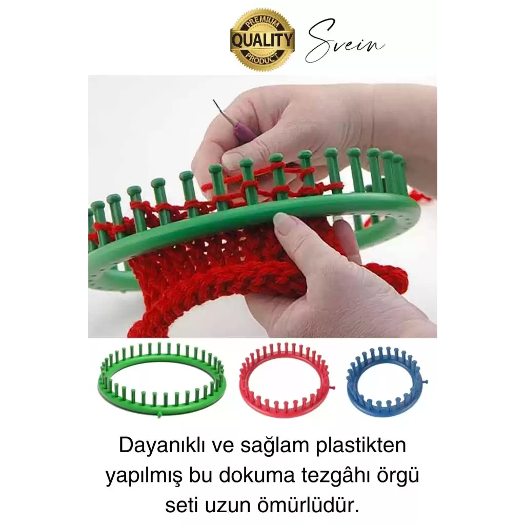 Pratik Yuvarlak Örgü Yapım Seti 4 Boy El Yapımı Atkı Bere Örme Tezgahı Kanca Plastik İğne Dokuma