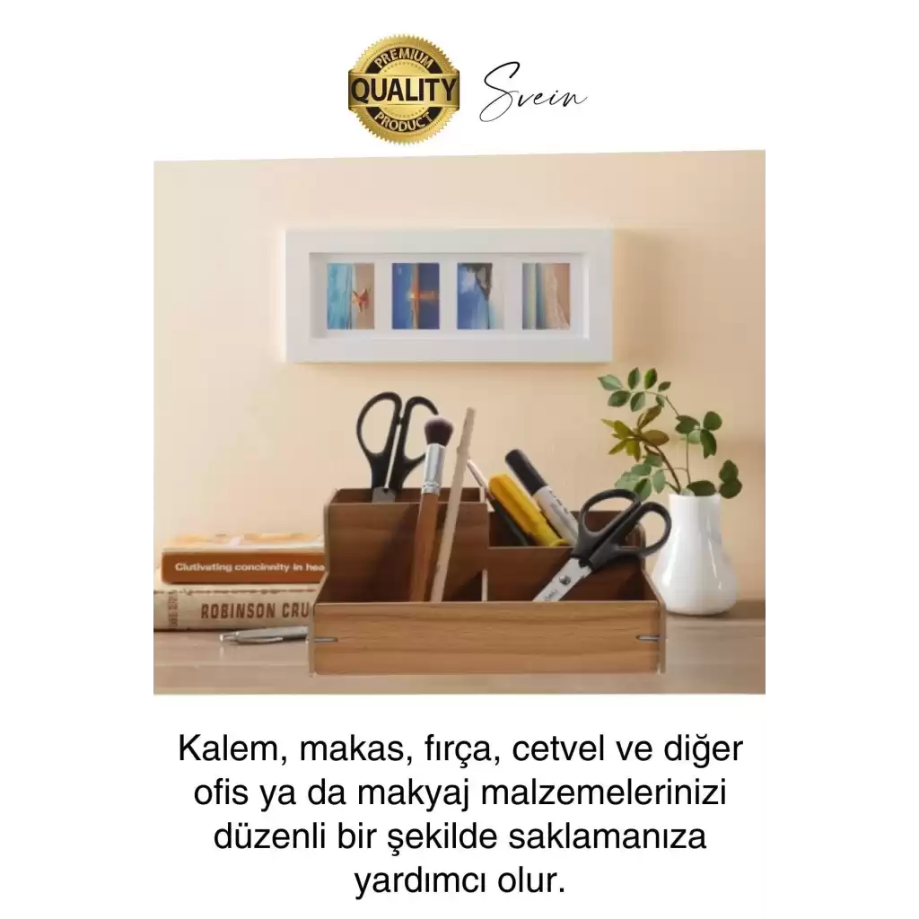 Özel Üretim 4 Bölmeli Masa Üstü Ahşap Kalem Kağıt Ataş Takı Organizeri Düzenleyici Kutu Ofis Masası