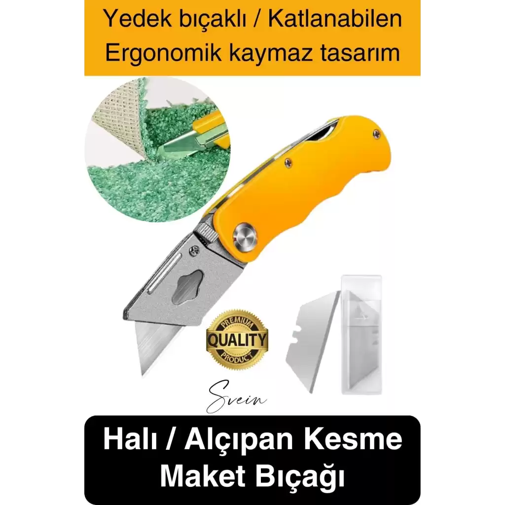 Premium Katlanır Dayanıklı Halı Maket Bıçağı Alçıpan Kesme Falçata Yedek Bıçaklı Çelik Çakı Tipi