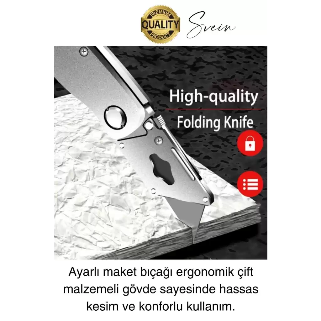 Premium Katlanır Dayanıklı Halı Maket Bıçağı Alçıpan Kesme Falçata Yedek Bıçaklı Çelik Çakı Tipi
