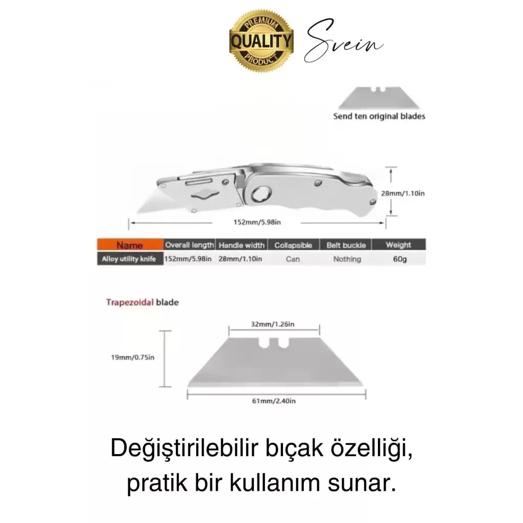Premium Katlanır Dayanıklı Halı Maket Bıçağı Alçıpan Kesme Falçata Yedek Bıçaklı Çelik Çakı Tipi