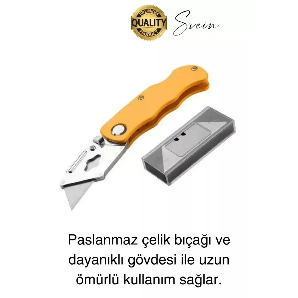 Premium Katlanır Dayanıklı Halı Maket Bıçağı Alçıpan Kesme Falçata Yedek Bıçaklı Çelik Çakı Tipi