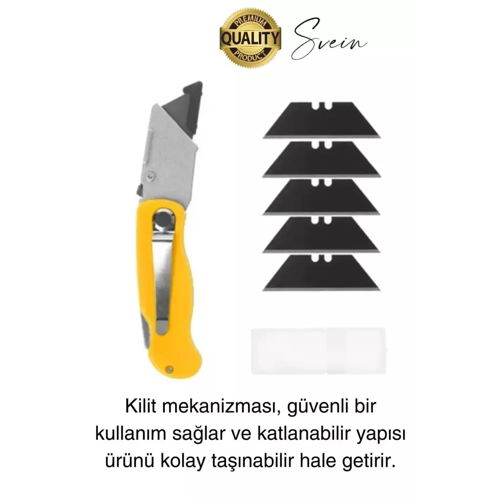 Premium Katlanır Dayanıklı Halı Maket Bıçağı Alçıpan Kesme Falçata Yedek Bıçaklı Çelik Çakı Tipi