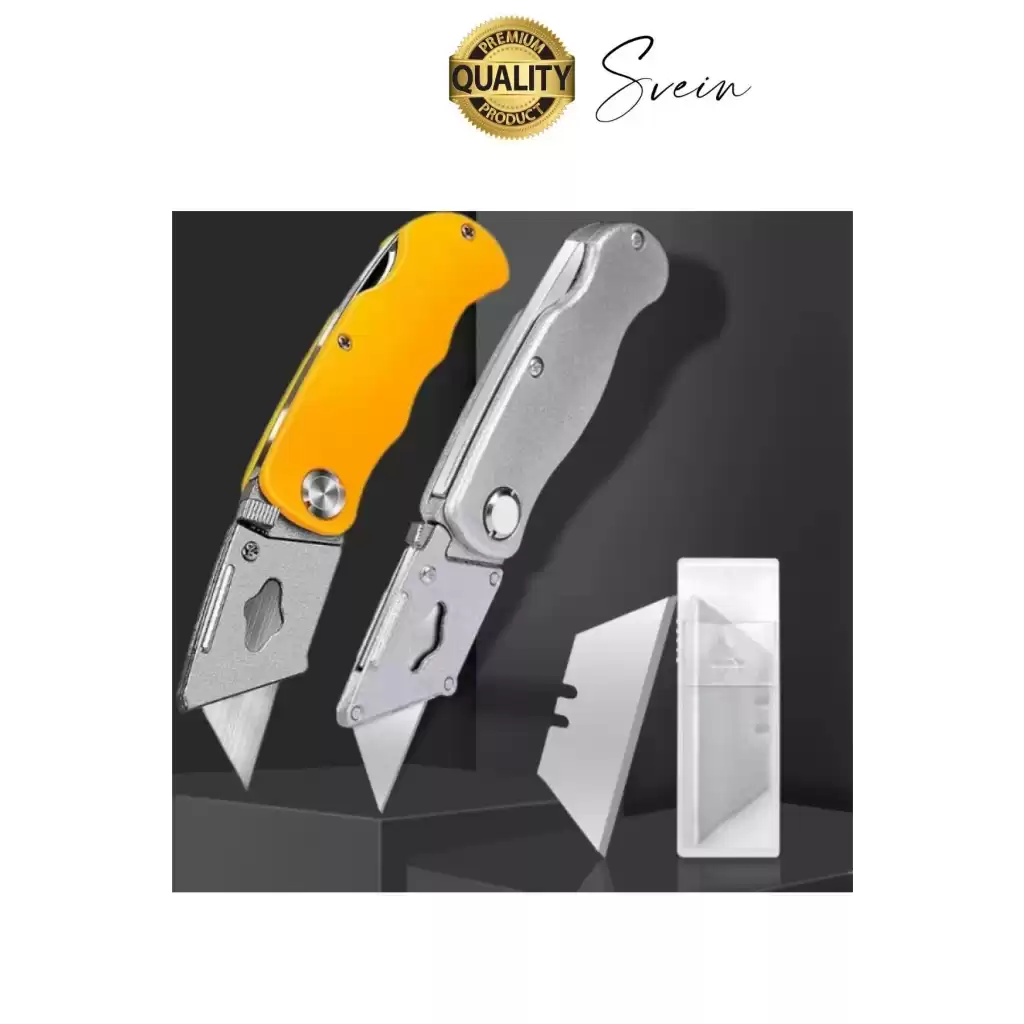 Premium Katlanır Dayanıklı Halı Maket Bıçağı Alçıpan Kesme Falçata Yedek Bıçaklı Çelik Çakı Tipi