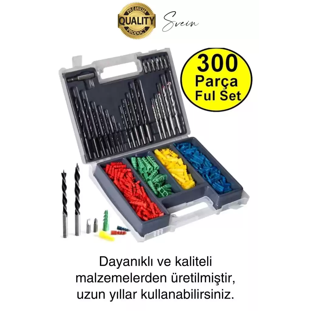 Premium 300 Parça Matkap Ucu ve Dübel Seti Sabitleme Tamir Montaj Delik Delme Ful Takım Çantası Kutu