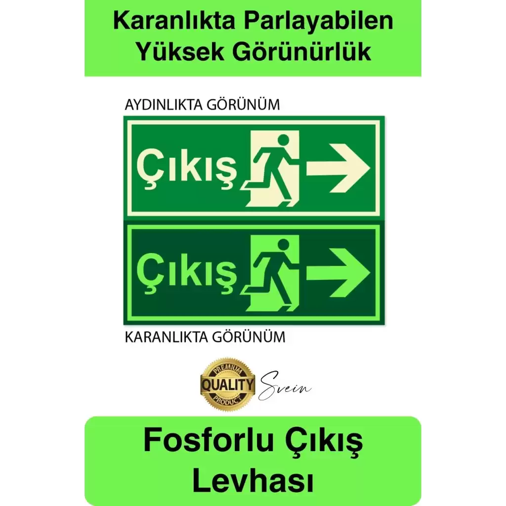 Karanlıkta Parlayan Fosforlu Acil Çıkış Yönlendirme Tabelası Aşağı Ok Levha Kaçış Yolu 30x10 cm