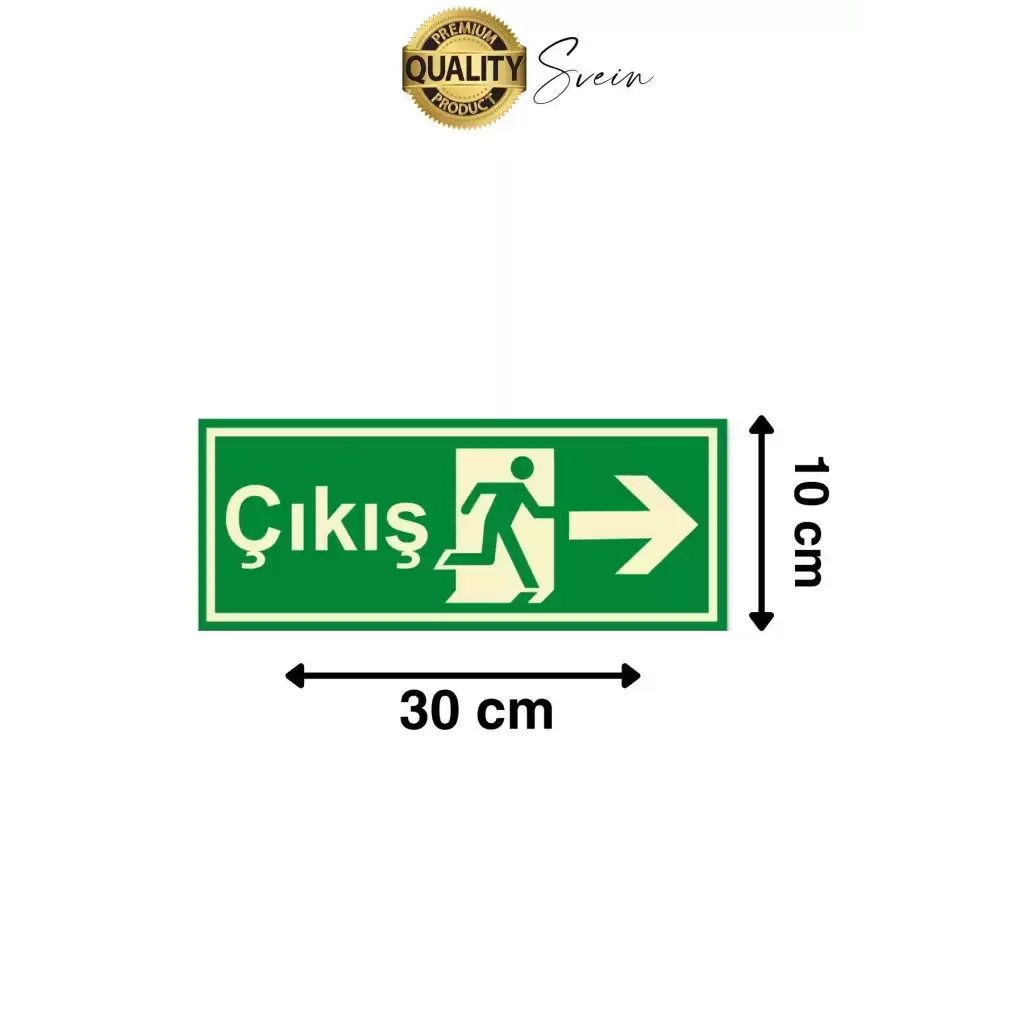 Karanlıkta Parlayan Fosforlu Acil Çıkış Yönlendirme Tabelası Aşağı Ok Levha Kaçış Yolu 30x10 cm