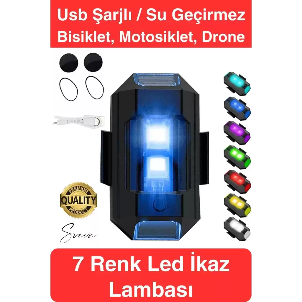 7 Renkli Şarjlı Bisiklet Motosiklet Drone Scooter Araba İçin Flaşör Lamba Yanıp Sönen Led İkaz Işığı