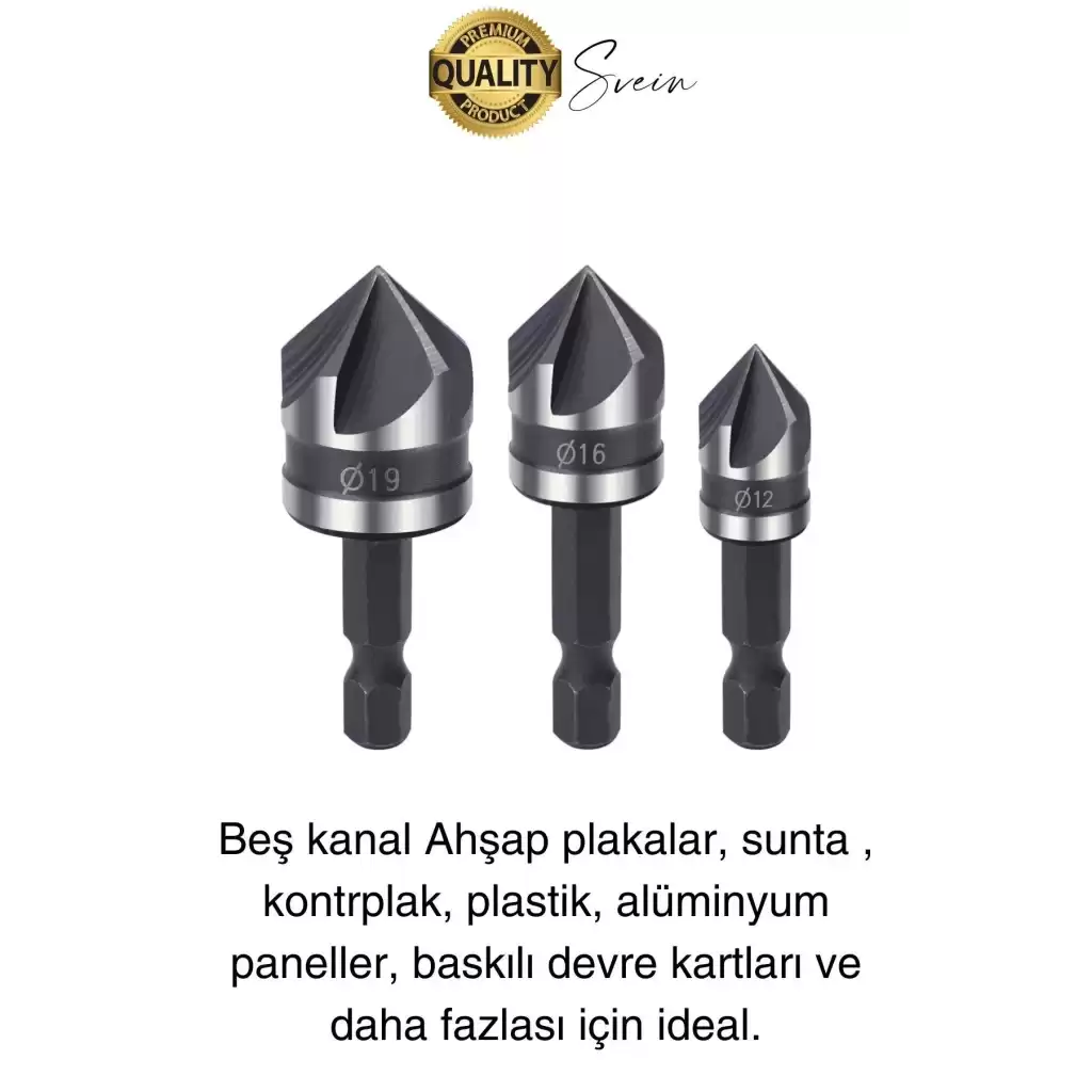 A Kalite 3 Parça Premium Havşa Açma Matkap Ucu Seti HSS Bits Uçlu Paslanmaz Çelik Kalın 12-16-19 mm