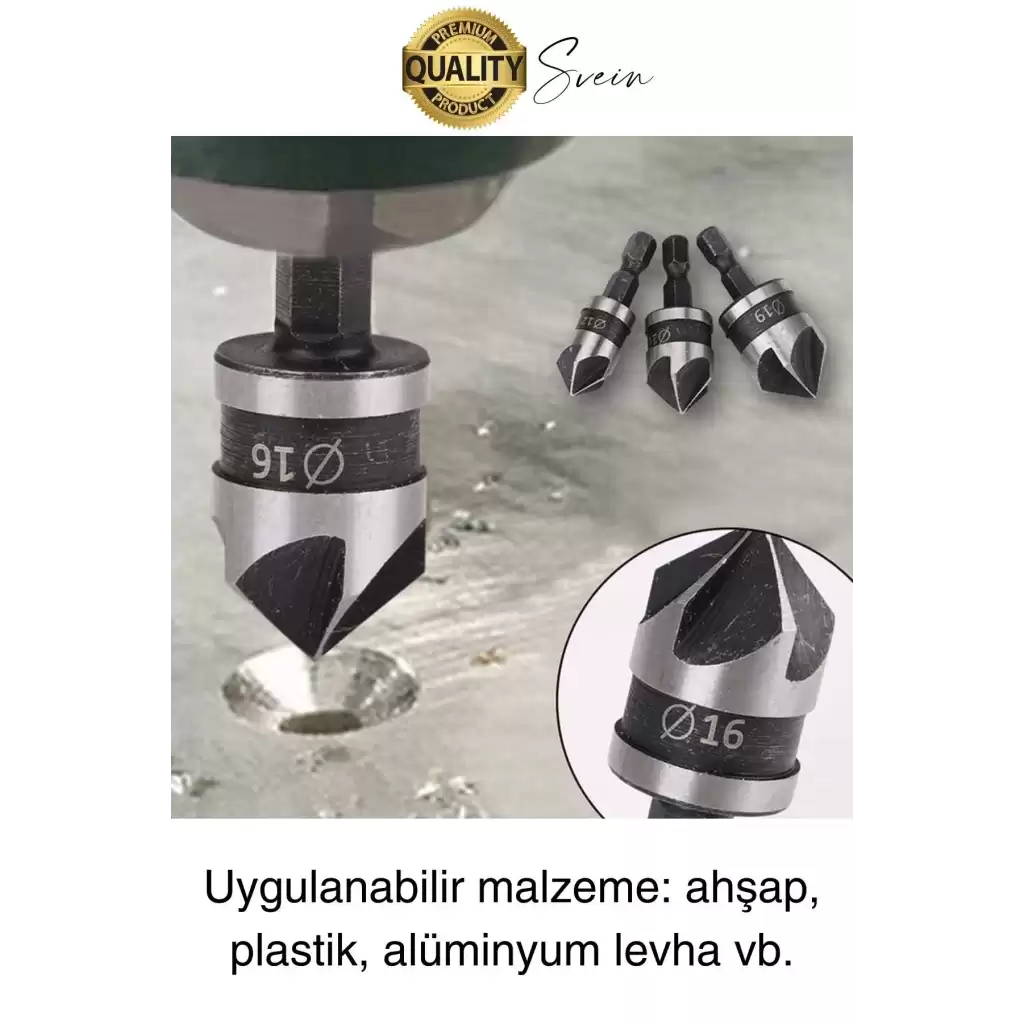 A Kalite 3 Parça Premium Havşa Açma Matkap Ucu Seti HSS Bits Uçlu Paslanmaz Çelik Kalın 12-16-19 mm