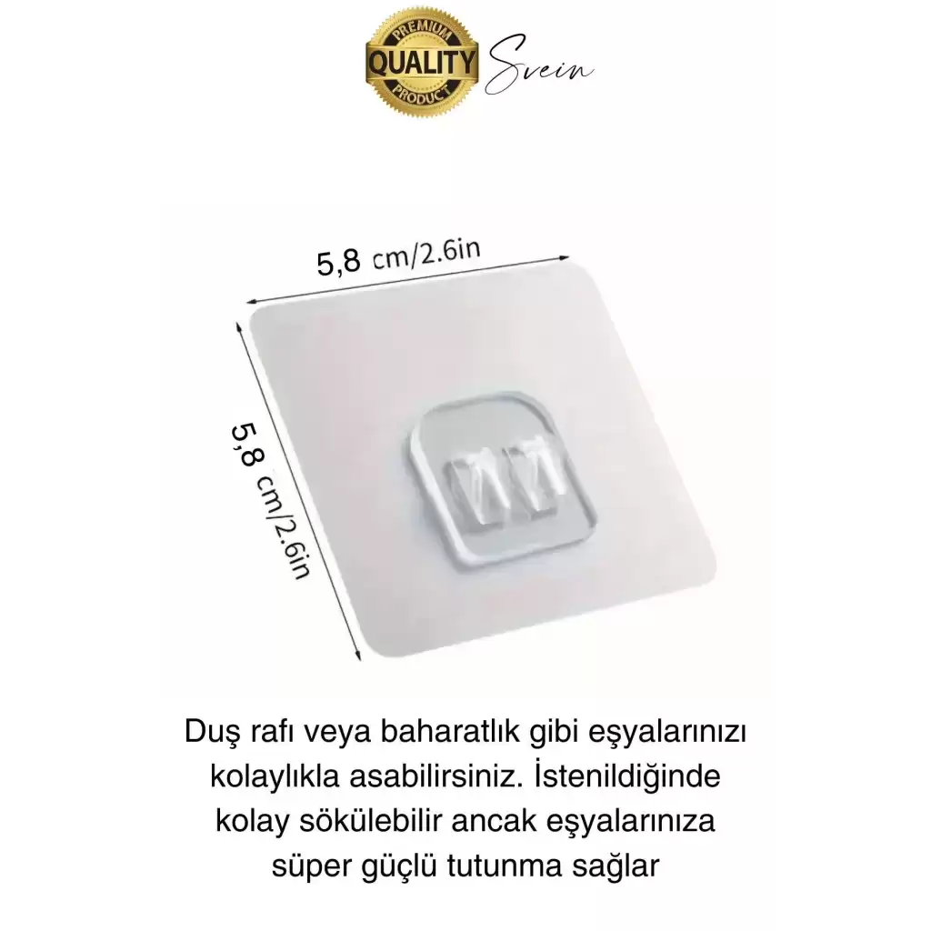 2 Ad. Ekstra Güçlü Kendinden Yapışkanlı İz Bırakmaz Suya Dayanıklı Banyo Rafı Tablo Ayna Askı Kanca