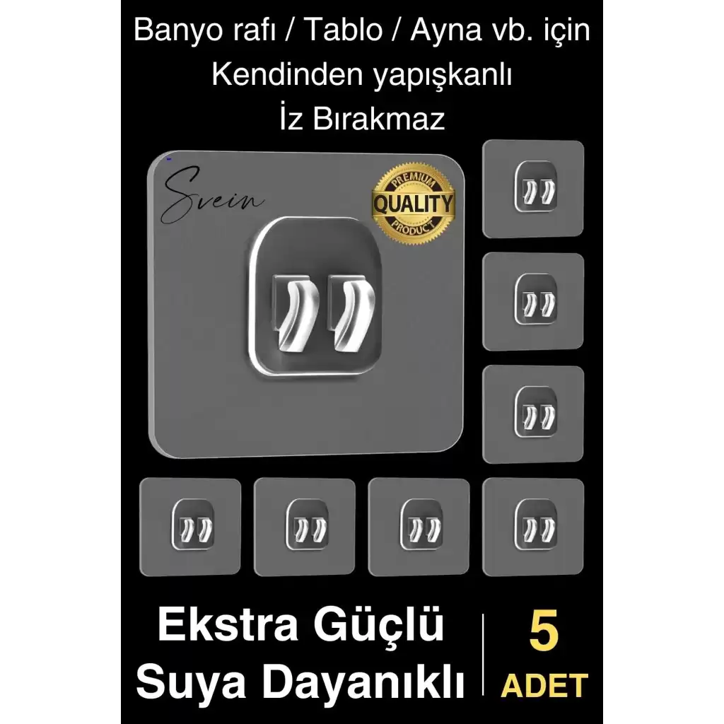 5 Ad. Ekstra Güçlü Kendinden Yapışkanlı İz Bırakmaz Suya Dayanıklı Banyo Rafı Tablo Ayna Askı Kanca