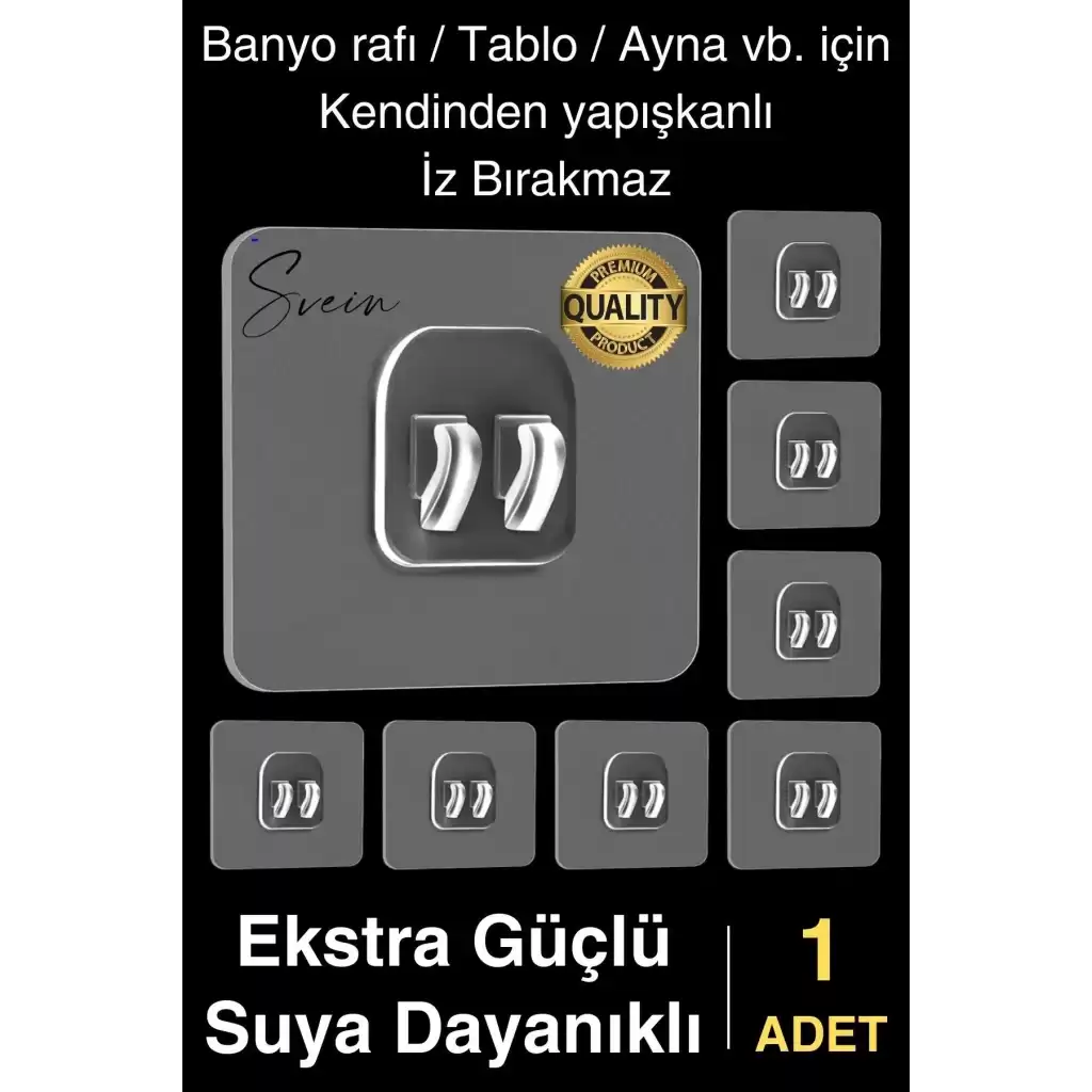 1 Ad. Ekstra Güçlü Kendinden Yapışkanlı İz Bırakmaz Suya Dayanıklı Banyo Rafı Tablo Ayna Askı Kanca