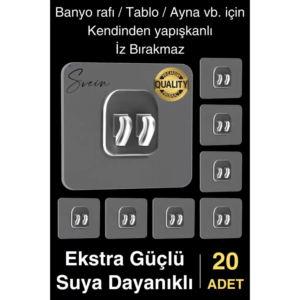 20 Ad. Ekstra Güçlü Kendinden Yapışkanlı İz Bırakmaz Suya Dayanıklı Banyo Rafı Tablo Ayna Askı Kanca