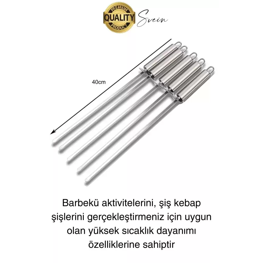 3 Adet 40 cm Premium Paslanmaz Çelik Saplı Izgara Şişleri Et Tavuk Barbekü Kebap Mangal Adana Urfa