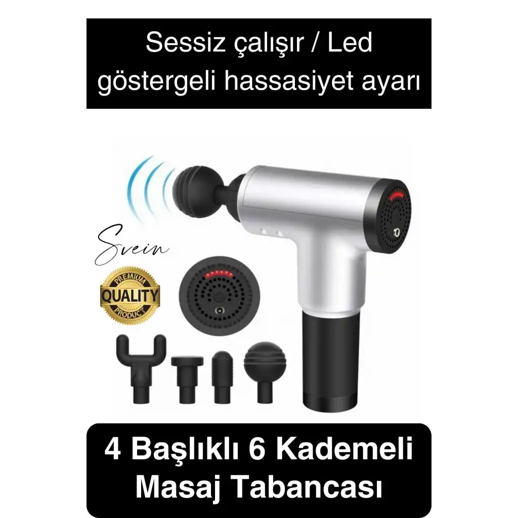4 Başlıklı Titreşimli Yoğurmalı 6 Fonksiyonlu Masaj Aleti Tabancası Darbeli Sporcu Kas Rahatlatıcı
