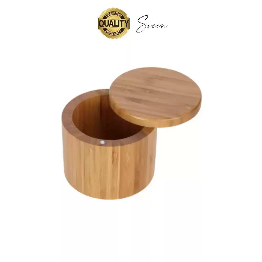 Premium Doğal Bambu Saklama Kabı Ahşap Baharat Kavanozu Kutusu Döner Kapaklı Mutfak Yuvarlak Tuz