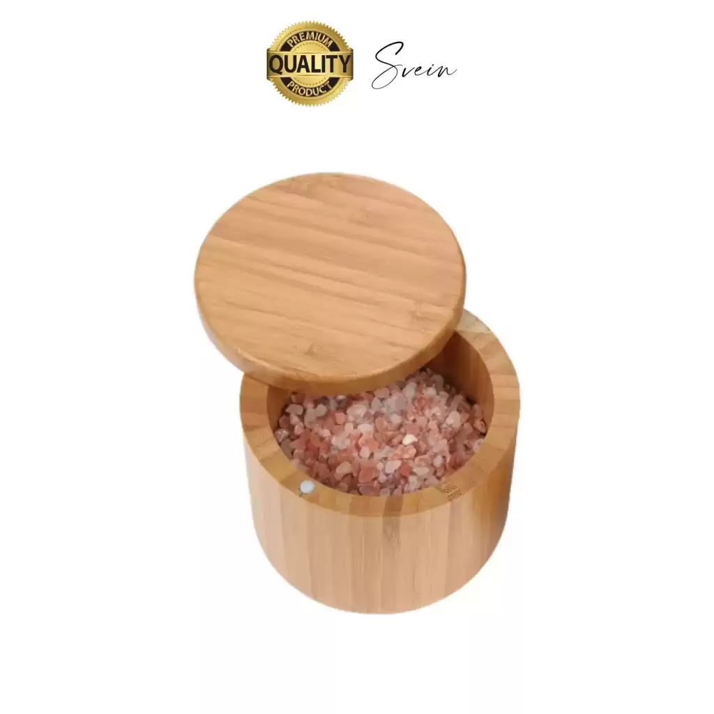 Premium Doğal Bambu Saklama Kabı Ahşap Baharat Kavanozu Kutusu Döner Kapaklı Mutfak Yuvarlak Tuz