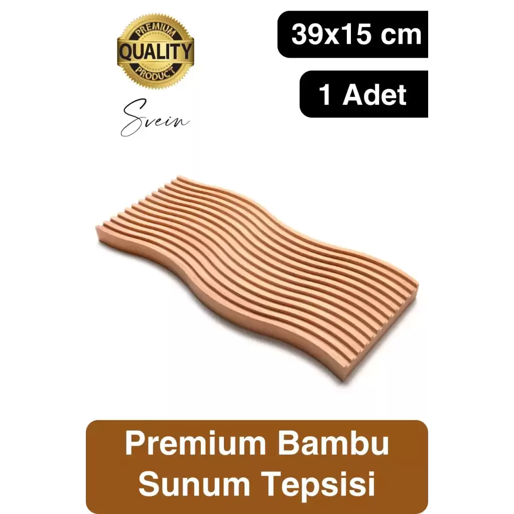 Premium Çok Amaçlı Diktörtgen Çift Taraflı Düz Dalgalı Oyuk Desenli Ahşap Bambu Sunum Tepsi 39x15 cm