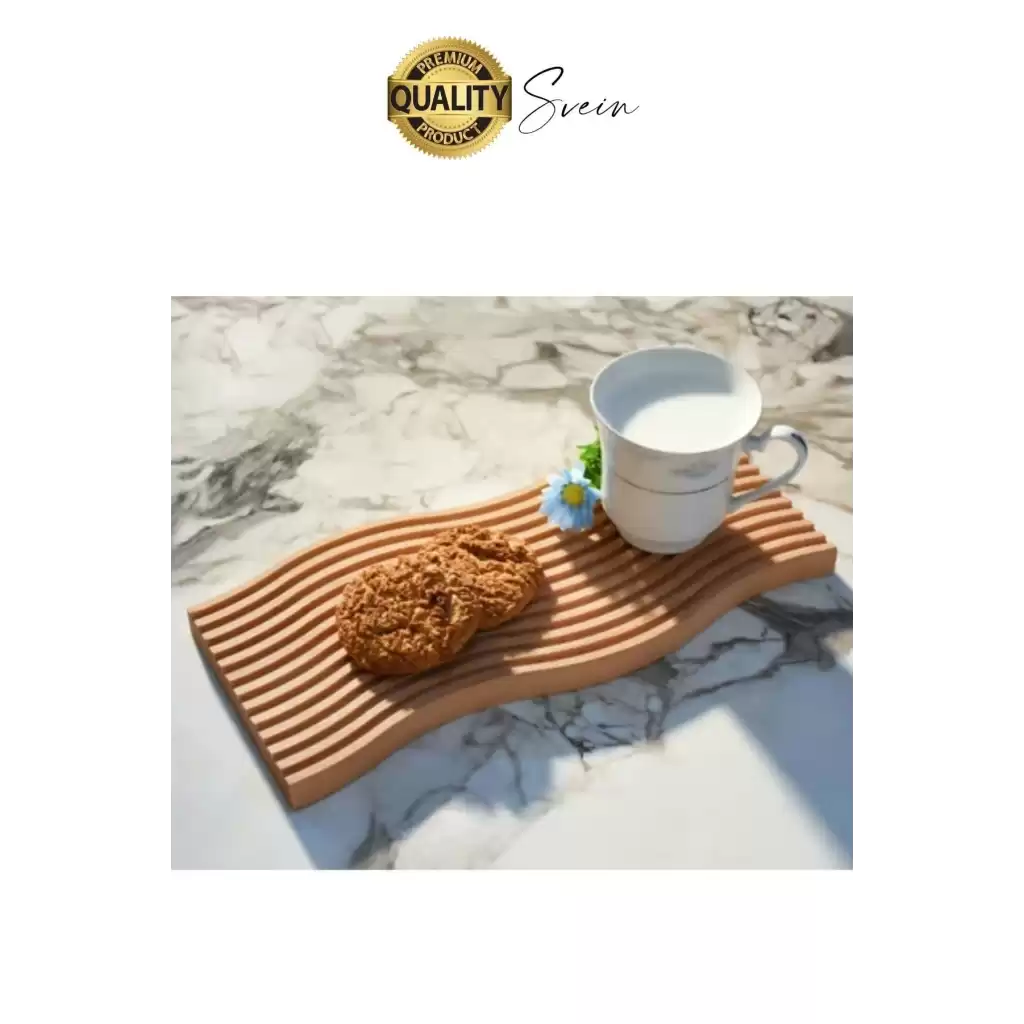 Premium Çok Amaçlı Diktörtgen Çift Taraflı Düz Dalgalı Oyuk Desenli Ahşap Bambu Sunum Tepsi 39x15 cm