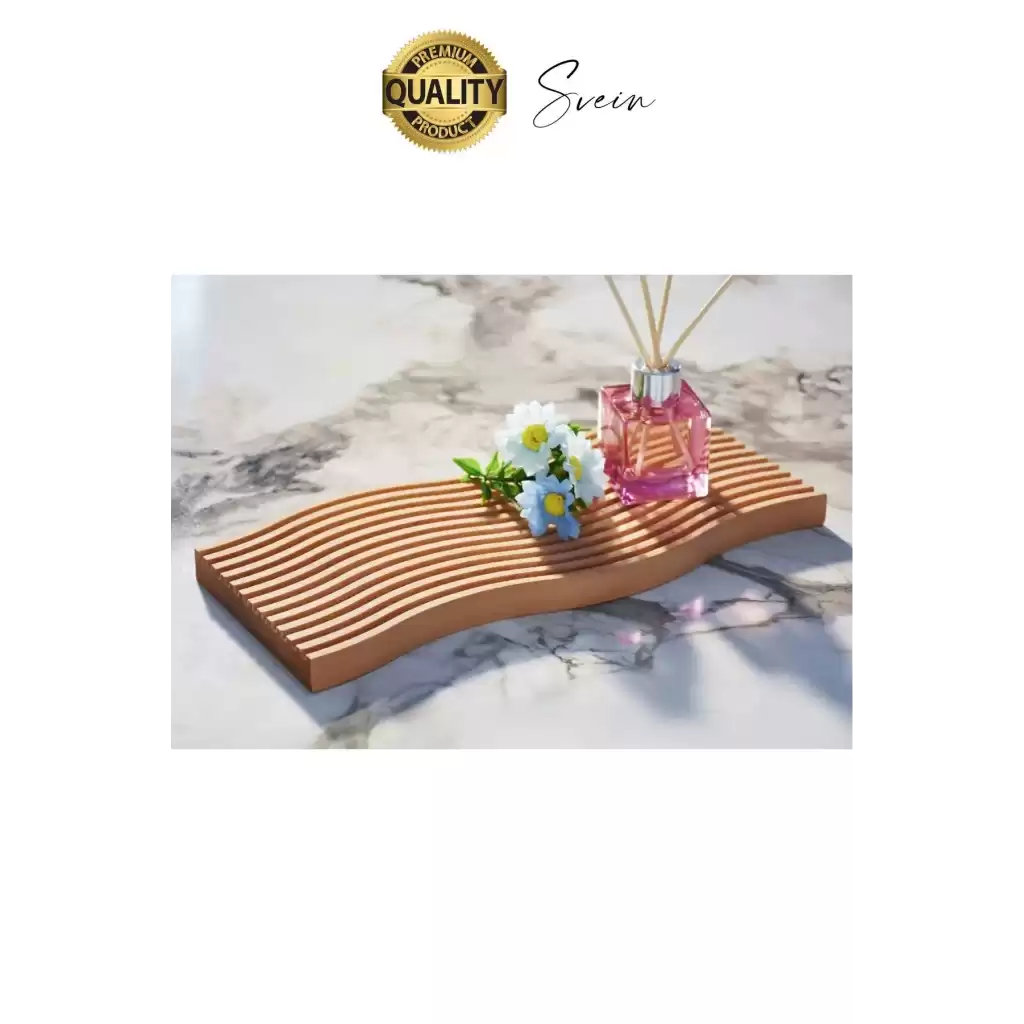 Premium Çok Amaçlı Diktörtgen Çift Taraflı Düz Dalgalı Oyuk Desenli Ahşap Bambu Sunum Tepsi 39x15 cm