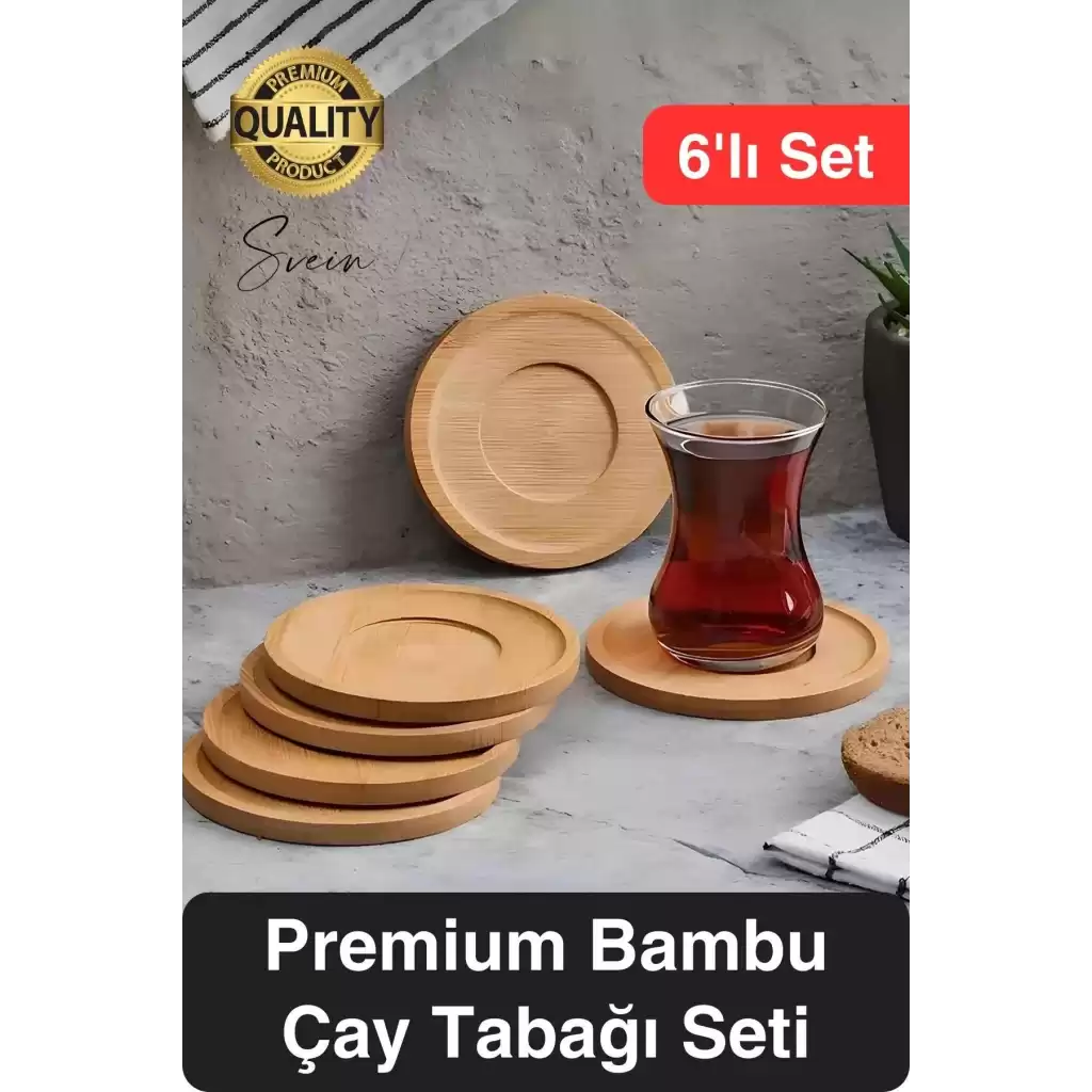 6lı Bambu Ahşap Çay Tabağı Altlığı Seti Kahve Yuvarlak Fincan Kupa Bardak Sunum Takımı Yıkanabilir