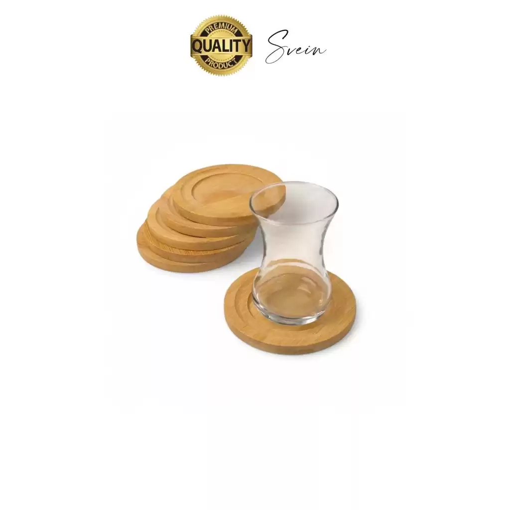 6lı Bambu Ahşap Çay Tabağı Altlığı Seti Kahve Yuvarlak Fincan Kupa Bardak Sunum Takımı Yıkanabilir