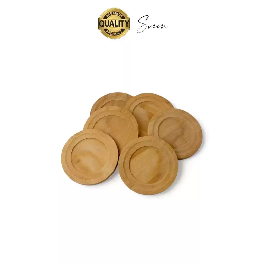 6lı Bambu Ahşap Çay Tabağı Altlığı Seti Kahve Yuvarlak Fincan Kupa Bardak Sunum Takımı Yıkanabilir