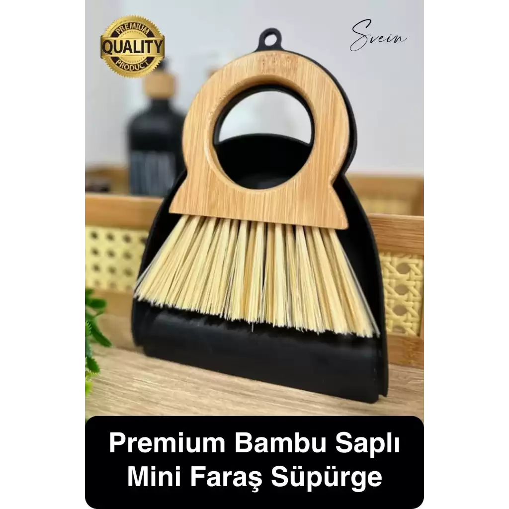 Yuvarlak Bambu Saplı Mini Süpürge Faraş Seti Masaüstü Süpürme Kürek Fırçalı Klavye Temizleme Küçük